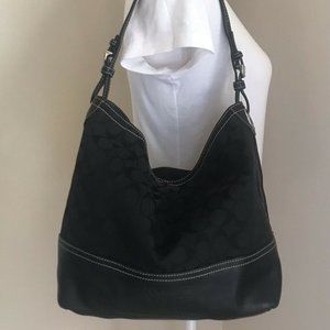 COACH Signature Black Medium Canvas Leather Tote